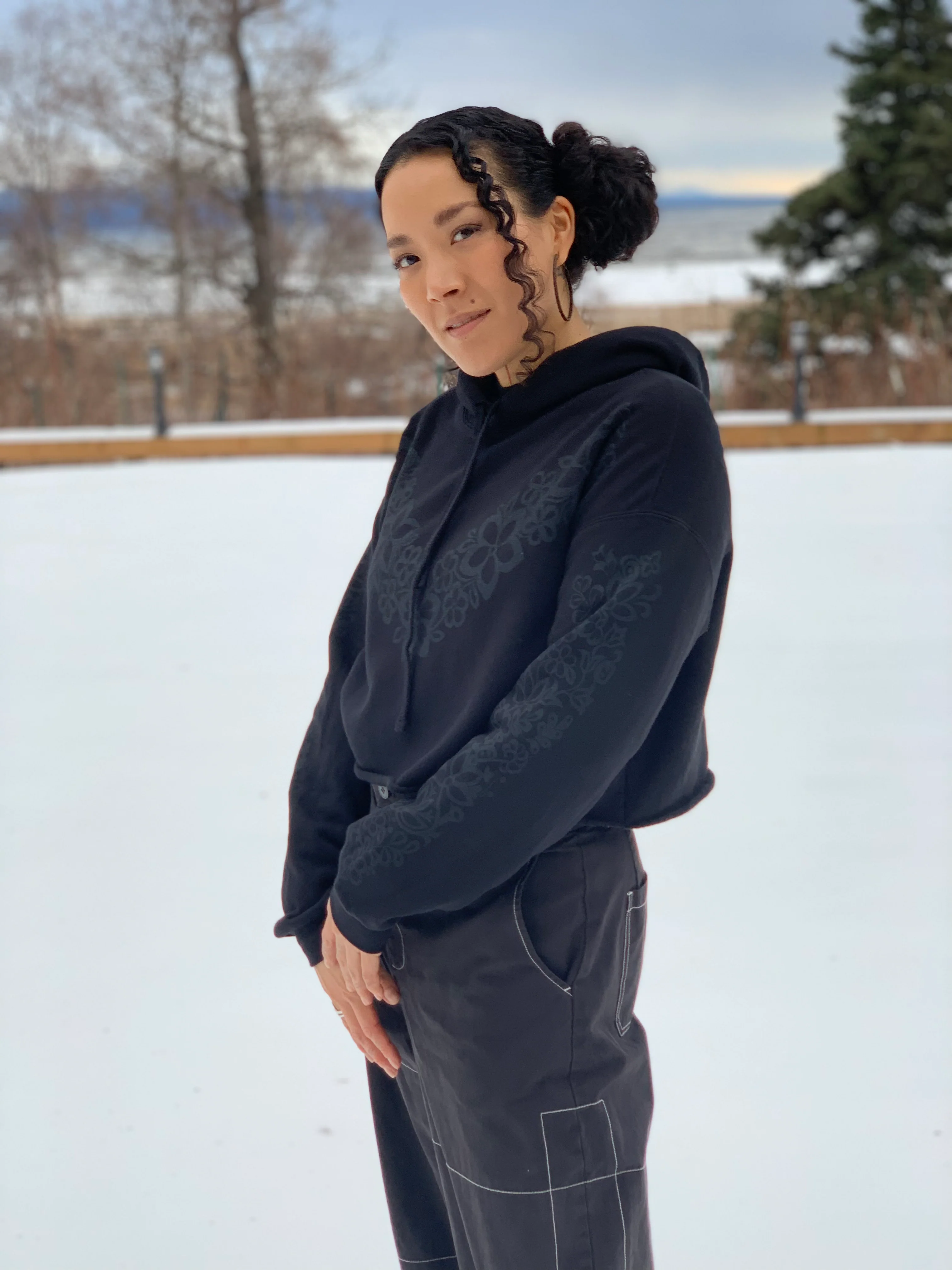 Floral Cropped Hoody Sweatshirt (Printed in Alaska) - Image 5
