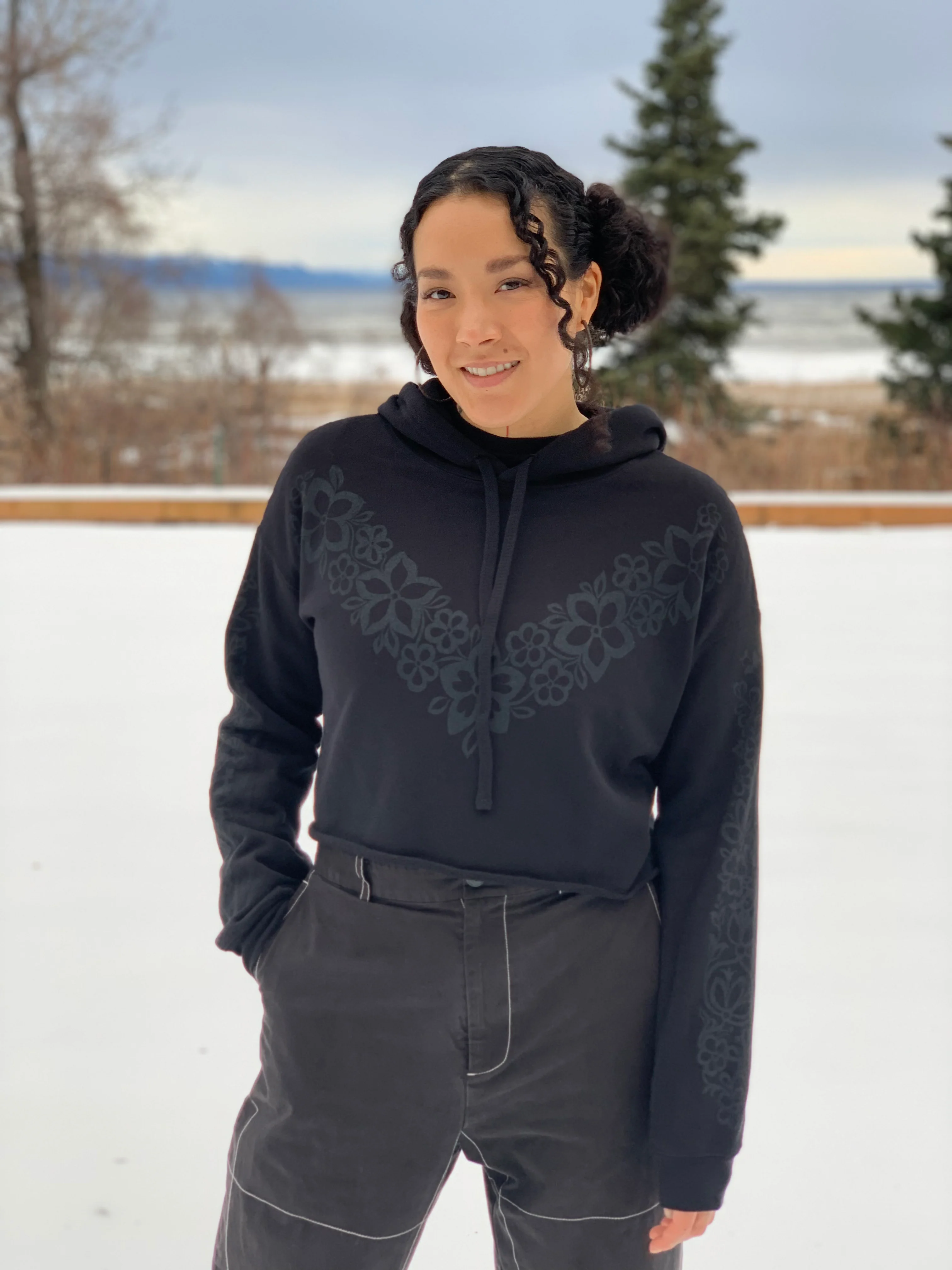 Floral Cropped Hoody Sweatshirt (Printed in Alaska) - Image 7
