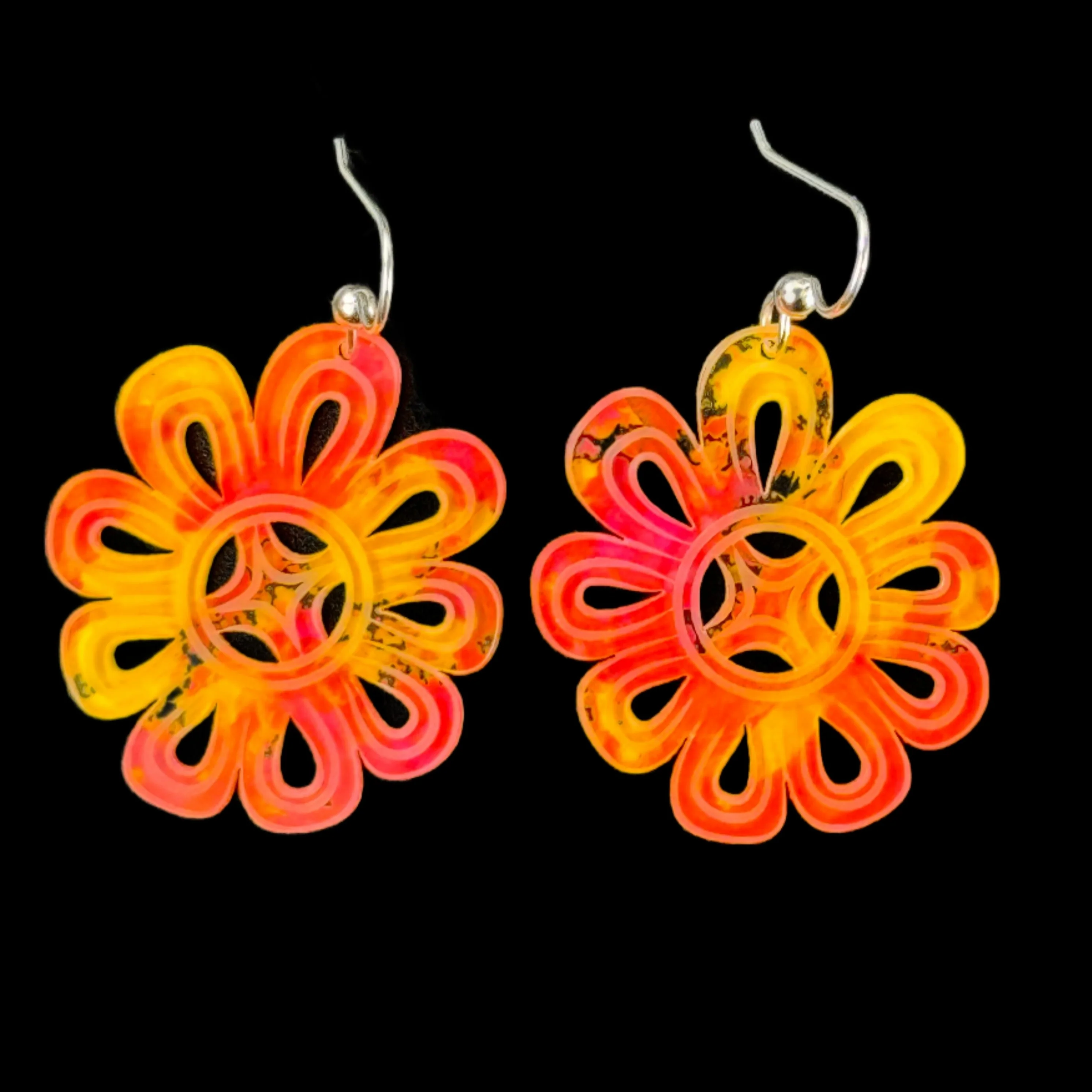 Hand Painted Flowers (Splatter Salmonberry) Earrings (50% Discount)