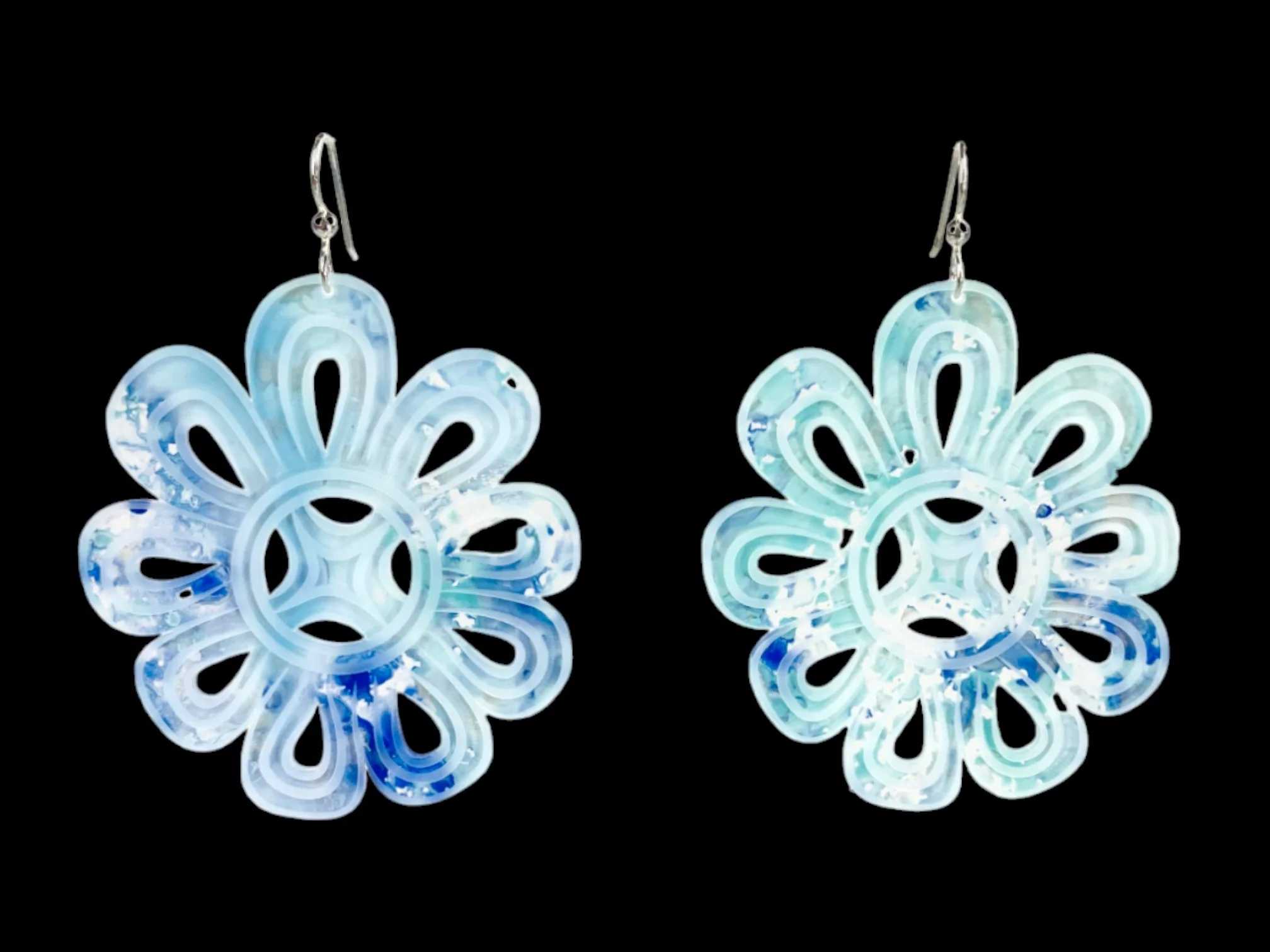 Hand Painted Flowers (Splatter Turquoise) Earrings (50% Discount)
